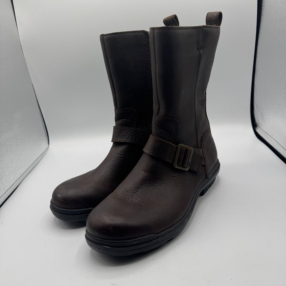 UGG Hapsburg Mid Boots Women US 8 UK 6 EU 39 Brown Leather Side Zip Casual